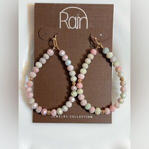 Rain Pink and Gold Beaded Teardrop Earrings